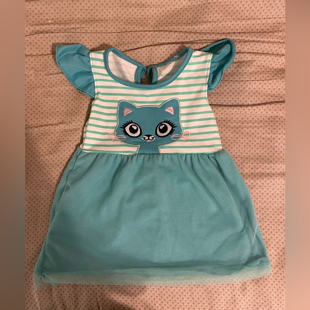 Babies Turquoise Cat Design Dress